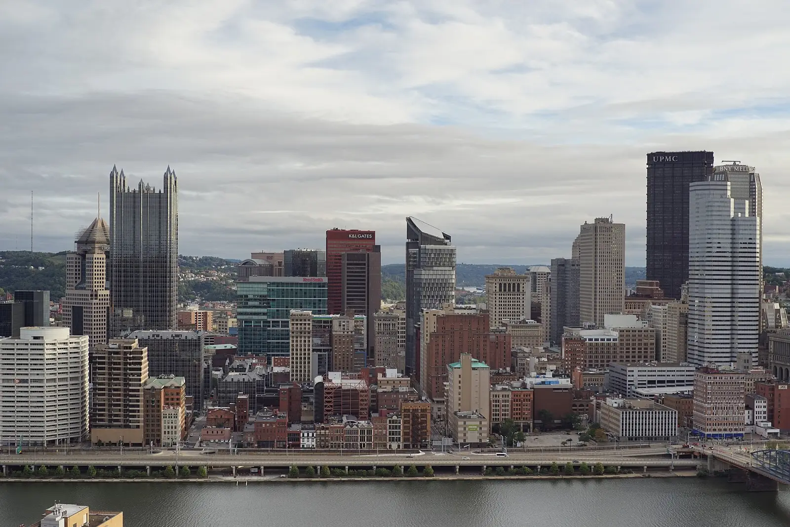 Downtown Pittsburgh skyline and the rivers seen from Mount Washington