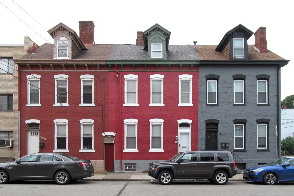 Attached brick row houses on 22nd Street, South Side, Pittsburgh